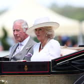 The Prince of Wales with The Duchess of Cornwall are seen in the royal procession during Day Two of Royal Ascot 2022