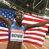 Tori Bowie as World Champion in 100m at 2017 World Athletics Championship