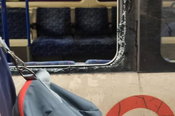 A fire broke out on the London underground this afternoon, forcing passengers to smash the windows to escape.  Picture by Kyra Chan @kyra_kaixin on Twitter