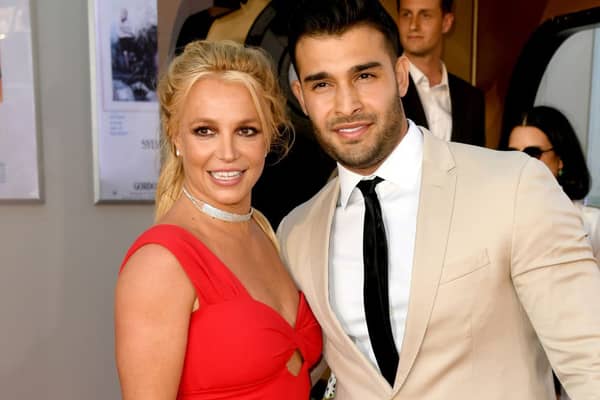 Britney Spears and Sam Asghari arrive at the premiere of Sony Pictures' "One Upon A Time...In Hollywood" (Photo: Kevin Winter/Getty Images)