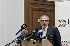 Professor Ghassan Abu-Sittah addresses journalists in London