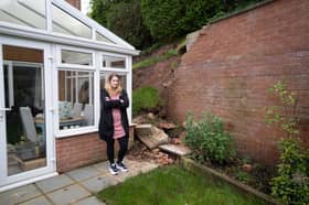 Lucy Gawthorpe at her home where a wall has collapsed. 