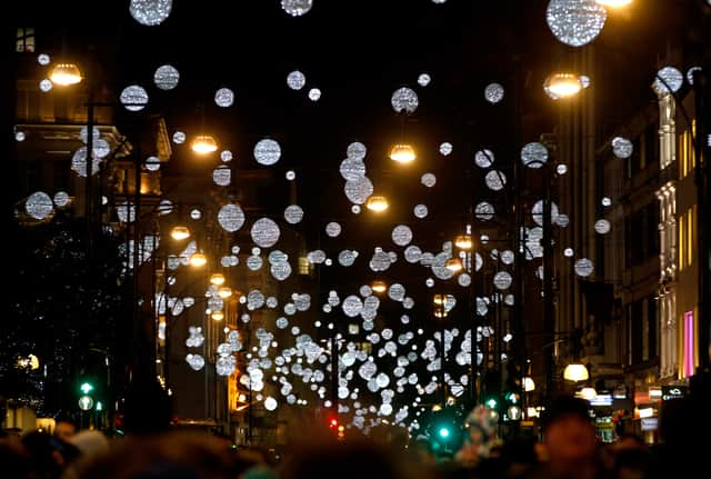 Christmas lights outside John Lewis store at Oxford Street, London. Photo: Miles Willis/Getty Images for New West End Company