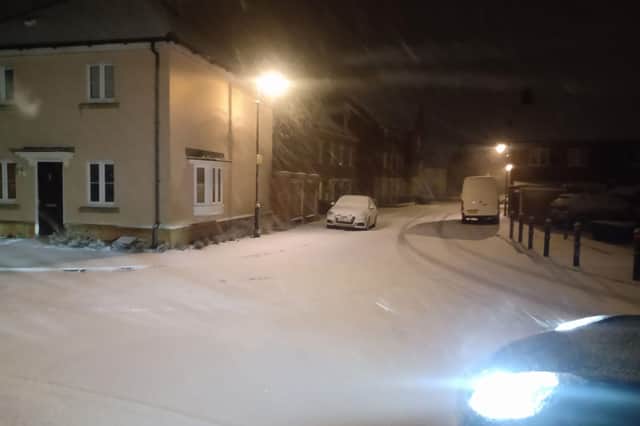 Snow covers roads in Amesbury, Wiltshire.