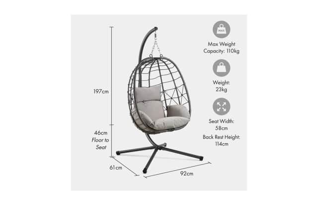 Vonhaus Tivoli Grey Faux Rattan Hanging Egg Chair