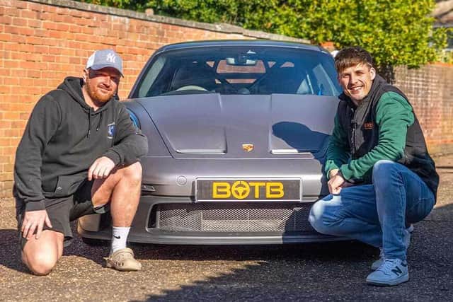 Sean Pitkin is presented with the car by BOTB's Sean Hall