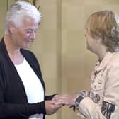 The moment Deborah Gosling, from Sheffield, met Corinne Hutton - the transplant patient who received her twin sister’s hands.