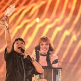 Austrian singer Johannes Pietsch, known as JJ representing Austria with the song "Wasted Love" celebrates with the 2025 Eurovision Song Contest trophy after winning the grand final at the St. Jakobshalle arena in Basel on May 18, 2025.