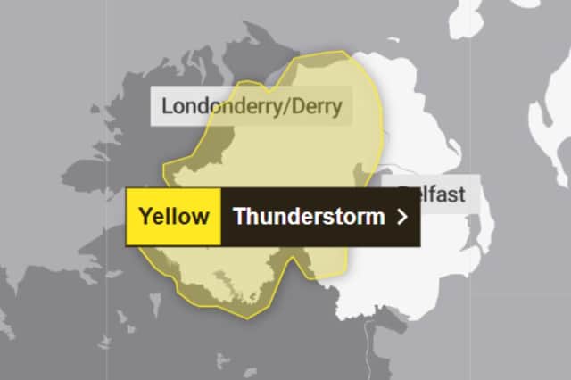 The Met Office yellow thunderstorm warning area.