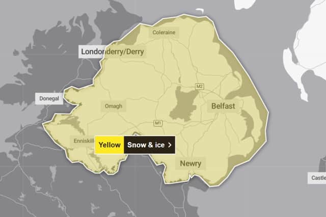 A Met Office snow and ice warning has been issued for Northern Ireland.