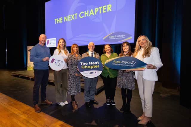 1. (L-R) John Hamilton (Northern Regional College), Hannah Wilson (Northern Ireland GP Federation), Carrie Currie (Business Development Officer), Mayor of Antrim and Newtownabbey, Cllr Henry Cushinan, Clare-Marie Bailie (Volunteer Now), Kelly Doyle (Age F