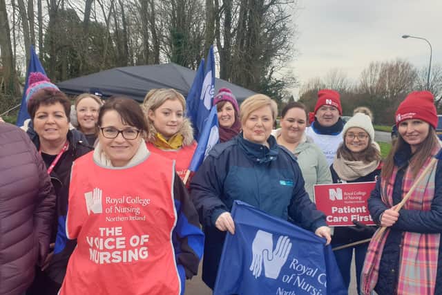 Some of the nurses who were on the picket line at Craigavon Hospital on Wednesday