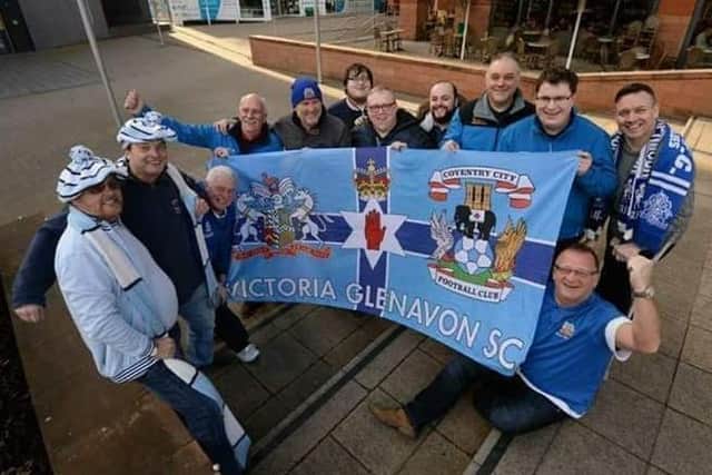 A group of 11 football fans from Victoria Glenavon Supporters Club are stranded in Coventry due to a flight cancellation