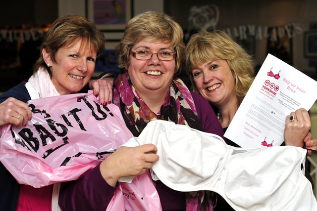 Pictured, from left, are Katrina Shamel, Sally Robinson and Justine Craven who organised a bra fundraising event at Beiderbecke’s in support of the Yorkshire Air Ambulance.