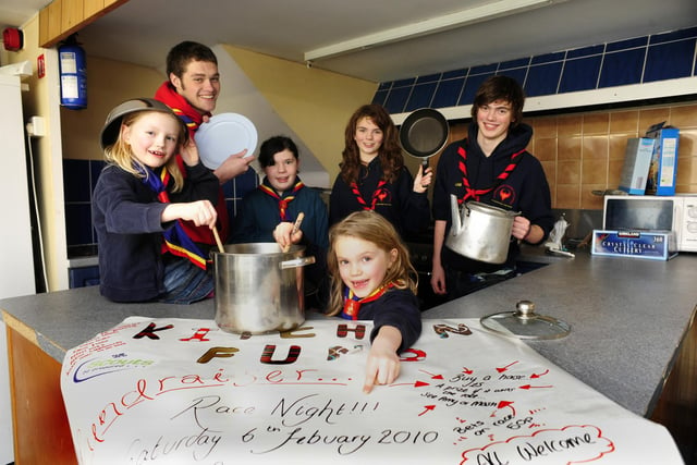 Beaver Scouts Milly, left, and Maisy McGeown, centre, with David Mort, back left, Beth Goodall, Hannah and Liam Thraves, are fundraising for a new kitchen at their Maple Drive Scout HQ.