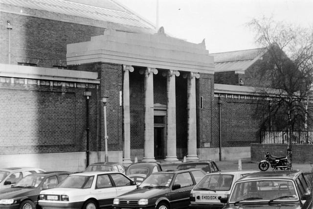 The entrance to Saul Street Baths in the early 1990s, before it was completely demolished to make way for the new Crown Court complex