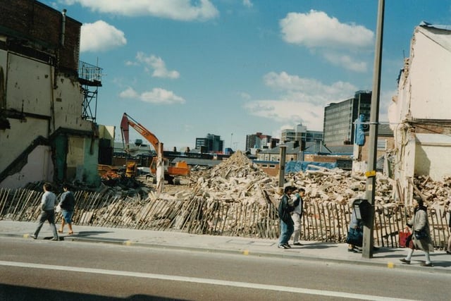 More demolition work in the city centre - this time it was the old Lancashire Evening Post buildings on Fishergate being reduced to rubble in 1990. Image by permission of Allan Fazackerley, courtesy of Heather Crook