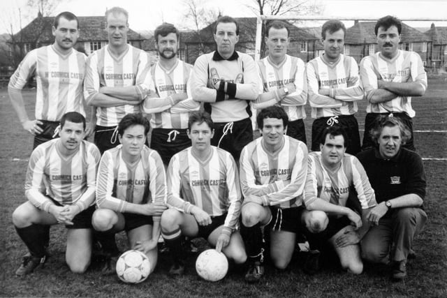 Cookridge Wanderers played in the Wharfdale Triangle League in April 1989. Pictured, back row from left, is Sean Green, John Baxter, Rod Bellerby, Malcolm Harding, John Swart, Robert Stead and Richard Taylor. Front, from left, is Paul Moore, Richard White, Craig Hansell, Mike Beswick, Mike Durham and Brian Talent (manager).