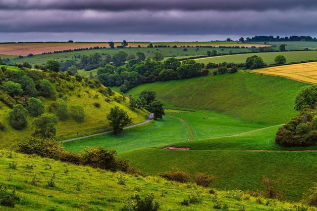 The Yorkshire Wolds are low hills in the counties of the East Riding of Yorkshire and North Yorkshire.
On the western edge, the Wolds rise to an escarpment which then drops sharply to the Vale of York. The highest point on the escarpment is Bishop Wilton Wold (also known as Garrowby Hill), which is 807 feet above sea level. To the north, on the other side of the Vale of Pickering, lie the North York Moors, and to the east, the hills flatten into the plain of Holderness.