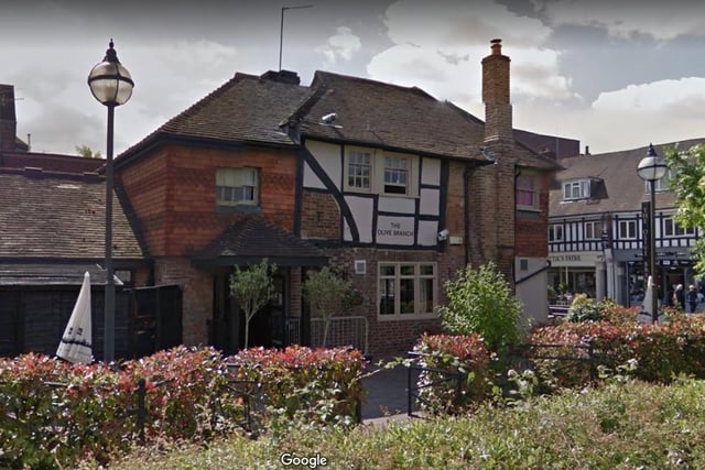 The Olive Branch.
12 Bishopric, Horsham RH12 1QR.
A 4 star rating on Trip Advisor with one reviewer calling it "faultlessly fabulous".
Photo from Google Maps street view.