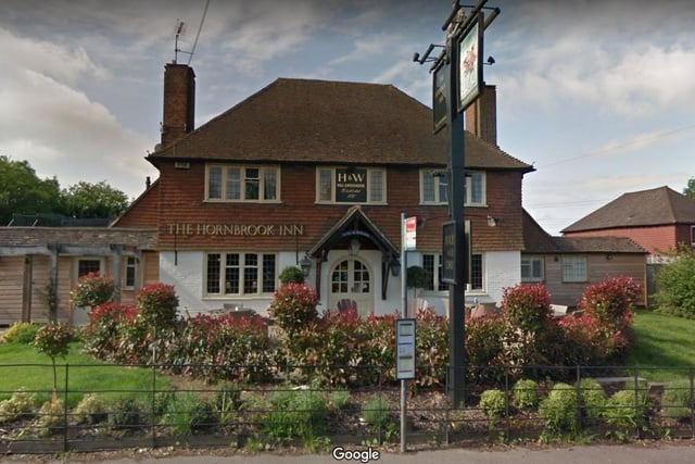 The Hornbrook Inn.
Brighton Road, Horsham RH13 6QA.
A 4 star rating on Trip Advisor with one reviewer saying "5 star Xmas day meal".
Photo from Google Maps street view.