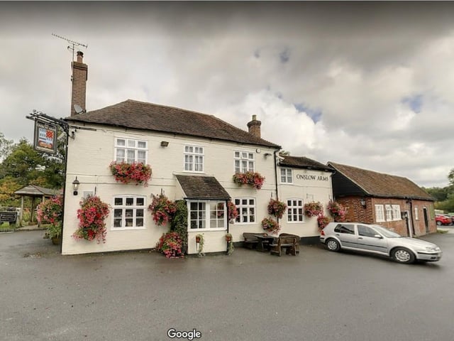 The Onslow Arms.
High Street, Loxwood RH14 0RD.
A 4 star rating on Trip Advisor with one reviewer saying "Super pub garden next to canal".
Photo from Google Maps street view.