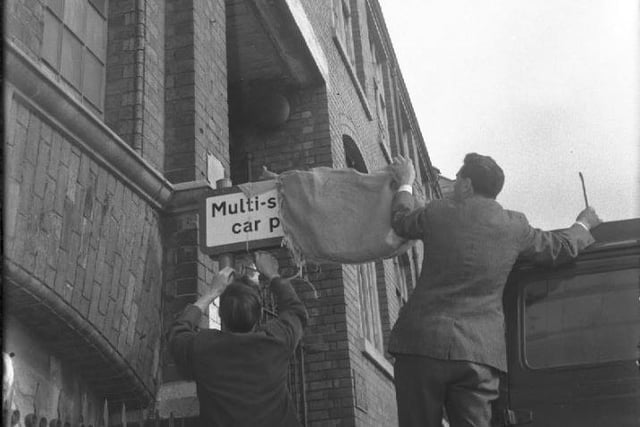 Fixing of the signs at the new car park in the 1960s