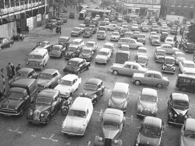 Car park chaos on Northampton Market Square, December 5, 1960