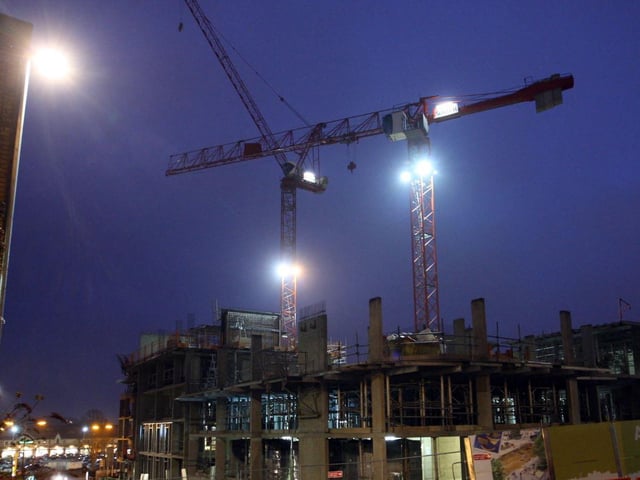 The view from St John's multi-storey car park of the new student accommodation block in 2013