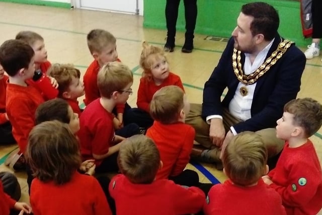 Flitwick's mayor Andy Snape talks about his role to the youngsters
