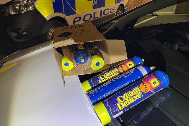 Fenland police stooped a vehicle and said: It was no laughing matter for ​officers after they stopped a vehicle in Wisbech and seized this nitrous oxide. Also known as laughing gas, it has been illegal to supply since 2016.  It’s also illegal to drive while under the influence of drugs."