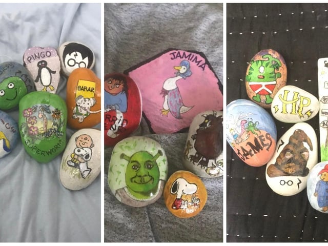 Some of the fantastic painted pebbles - featuring the likes of Harry Potter, Snoopy and Paddington Bear