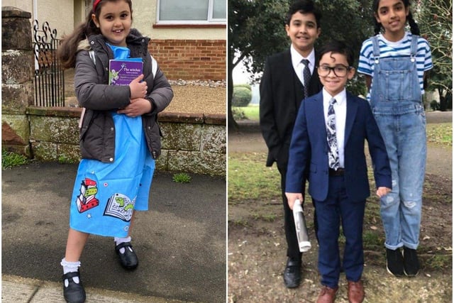 Saffy Amin-Cliff sent in the picture of eight-year-old Yasmin dressed as Matilda and Pooja Kotecha-Patel's World Book Day 2022 picture, right