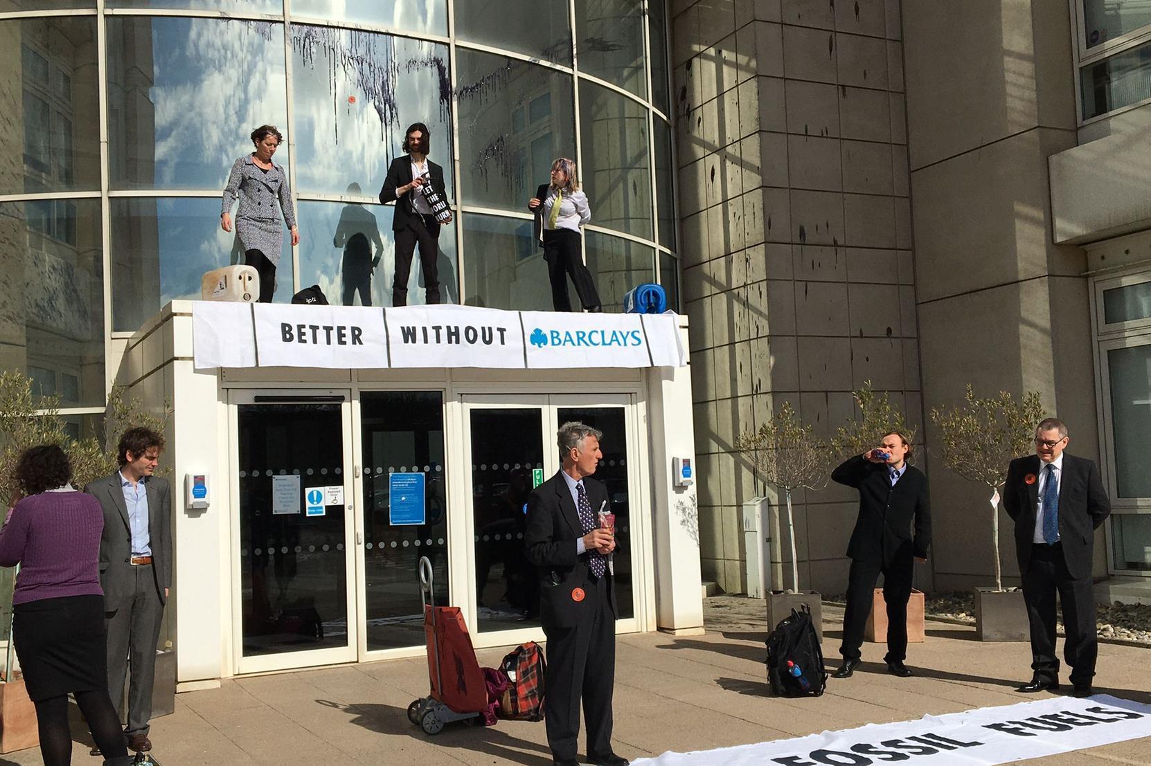 Extinction Rebellion members targeting Barclays in Northampton on Monday (March 14).