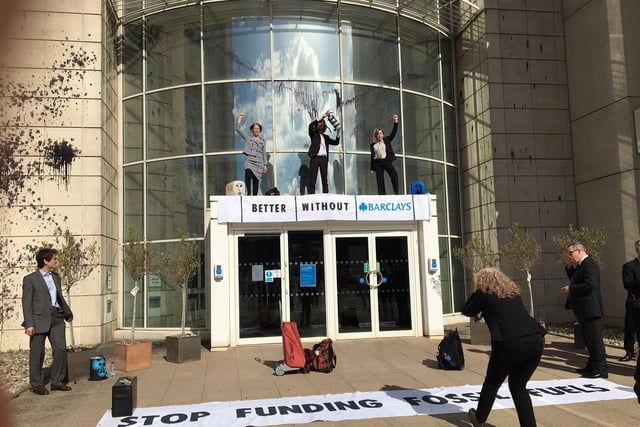 Extinction Rebellion members targeting Barclays in Northampton on Monday (March 14).