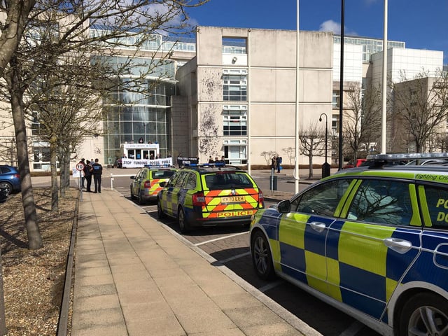 Extinction Rebellion members targeting Barclays in Northampton on Monday (March 14).