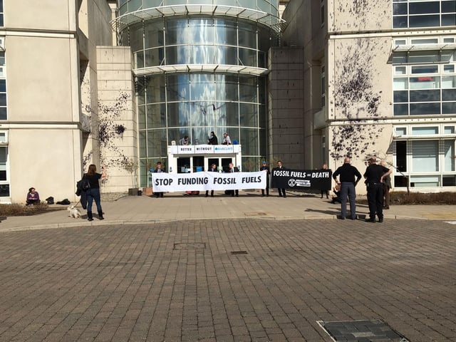 Extinction Rebellion members targeting Barclays in Northampton on Monday (March 14).