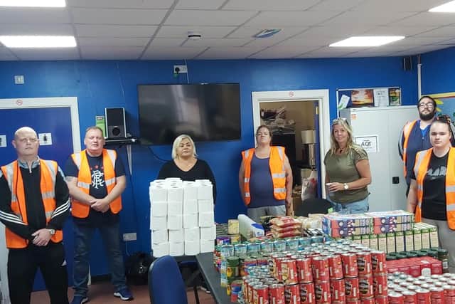 North Ulster ACT ladies and men at their food bank in Antrim - Ian McLaughlin, Tom McAleese, Tania Smylie, Olive Burns, Barbara Scott , Stuart Burns and Chloe Burns