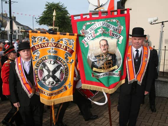 Pictured in 2008: Robert Moore No 6 District and Graham Alcorn from Roe Valley ex servicemens LOL997, attending the Drumhead Service and act of rememberance to commemorate the Battle of The Somme, at Limavady