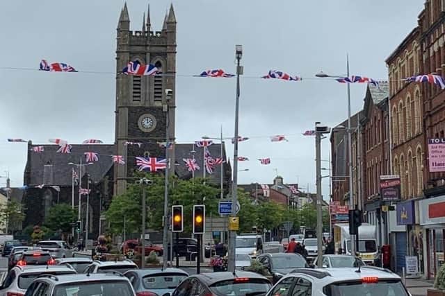 Flags erected in Portadown Town Centre.