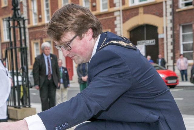 Lisburn Mayor Councillor Nicholas Trimble laying a wreath to commemorate the Battle of the Somme. Pic by Norman Birggs, rnbphotographyni