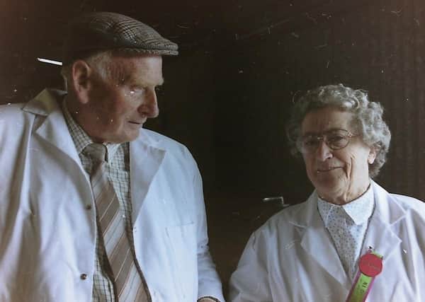 Details on this photograph has been kindly provided by Downkillybegs Dorsets. It shows legendary Dorset sheep and Hereford cattle breeders Joe and Ethel McFarlane from Scriggan, Dungiven, Co Londonderry. Mrs McFarlane would have been the chairperson of the NI Dorset Club in the year this photograph was taken, namely 1998. She was the first woman to hold the post.