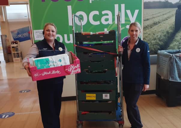 Lynsey Bannon and Fiona Doherty of Tesco Portadown donating food to Portadown Wellness Centre