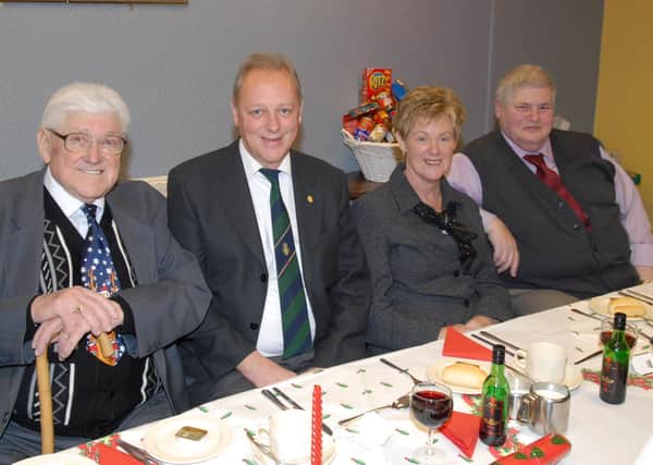 Pictured at the Larne Royal British Legion Over 50s dinner are the President of the Over 50s section, Thomson Malcolmson; Larne branch Chairman George McAuley, Ann McAuley and Over 50s Chairman Raymond Rea. LT01-335-PR