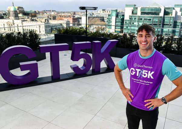 Businesses in Larne, Carrick and Newtownabbey are being urged to register for the 'virtual' Grant Thonrton Runwway Run. Pictured is Grant Thornton 5K Ambassador Greg O'Shea at the launch.. 
Photo by Sam Barnes/Sportsfile
