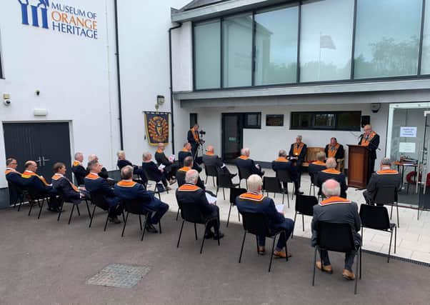 County Armagh Grand Orange Lodge held a short, socially distanced Twelfth Commemoration at the "Museum of Orange Heritage", Sloan's House, Loughgall, on Monday.