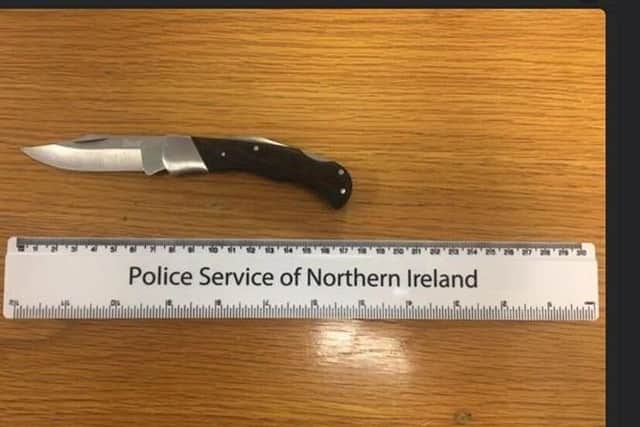 Police image of a knife seized in Newtownabbey.