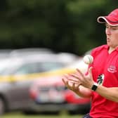 Waringstowns James Mitchell holds a catch near the boundary after a bit of juggling.  Photo by David Maginnis/Pacemaker Press