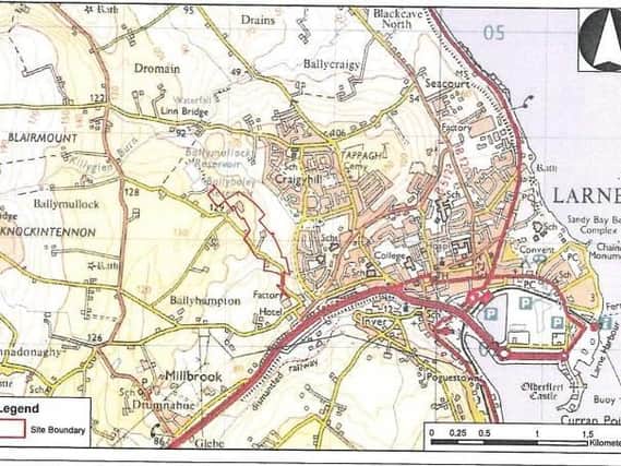 A map showing Larne and district