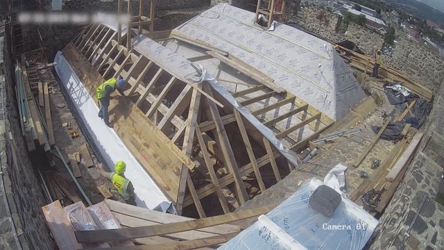 Roofing Carrickfergus Castle.